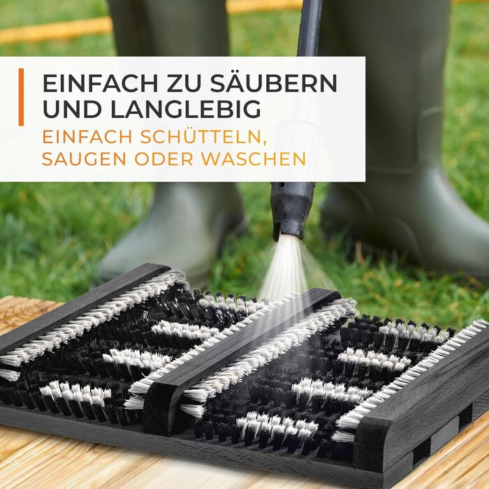 TIMELEOS Shoe Scraper Outdoor & Indoor, made of wood - non-slip & durable with strong, easy-to-clean bristles | Universal shoe cleaner, removes grass, snow, sand & dust doormat outdoor