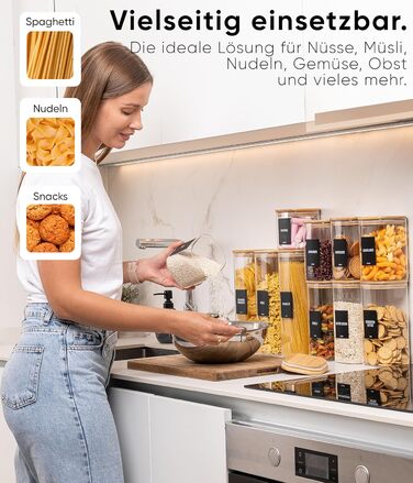 Набір скляних контейнерів для зберігання Deco haus® (6 шт.) з кришкою, етикетками - герметичні банки для круп, макаронів, спецій