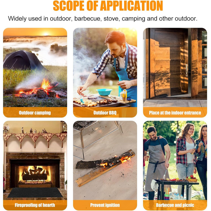 Вогнестійкий килимок для гриля, складаний, захист від нагріву, 39x60 дюймів (100x152 см), чорний