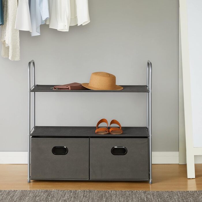 Amazon Basics Closet Organization System with THREE Fabric Shelves and Two Collapsible Top-Open Containers, 32.7