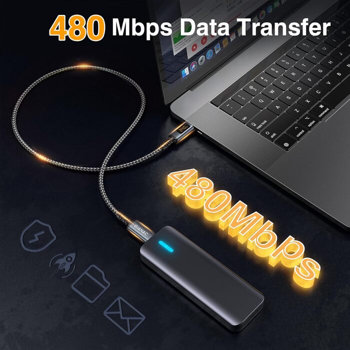 Кабель USB-C на USB-C GIANAC 240W з LED дисплеєм, 2м, нейлон, для iPhone, Samsung, iPad, MacBook Pro/Air