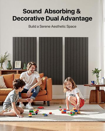 Акустичні панелі Soundsbay самоклейні для звукоізоляції та декору стін, 120×60×0.9 см, чорні (3 шт, 2.16 м²)