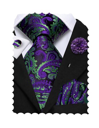 Чоловіча краватка Hi-Tie чорно-рожева з візерунком пає, смужки, крапки, нагрудна хустинка та запонки для весілля, офіційних заходів та бізнесу (чорний, фіолетовий, зелений)