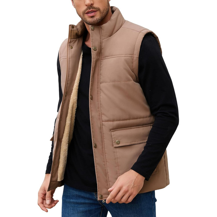 Xnova Тепла зимова жилетка для чоловіків з флісовою підкладкою Sherpa, жилетка-куртка, для полювання, роботи, на відкритому повітрі, хакі, розмір L