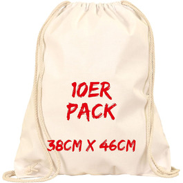 TEXXILLA Drawstring Bags - 10 Pack | Natural | with robust drawstrings | 38x46cm | Jute bags | shopping bag | unprinted