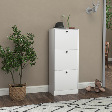 HOMCOM Shoe Cabinet with 3 Flaps, Shoe Storage Bench, Shoe Rack with Adjustable Partition, Narrow Shoe Chest for 12 Pairs of Shoes, 47 x 28 x 115 cm, White | Aosom