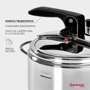 Каструля-скороварка Barazzoni Basic, 22 см, 5 л, індукція, нержавіюча сталь 18/10, Made in Italy