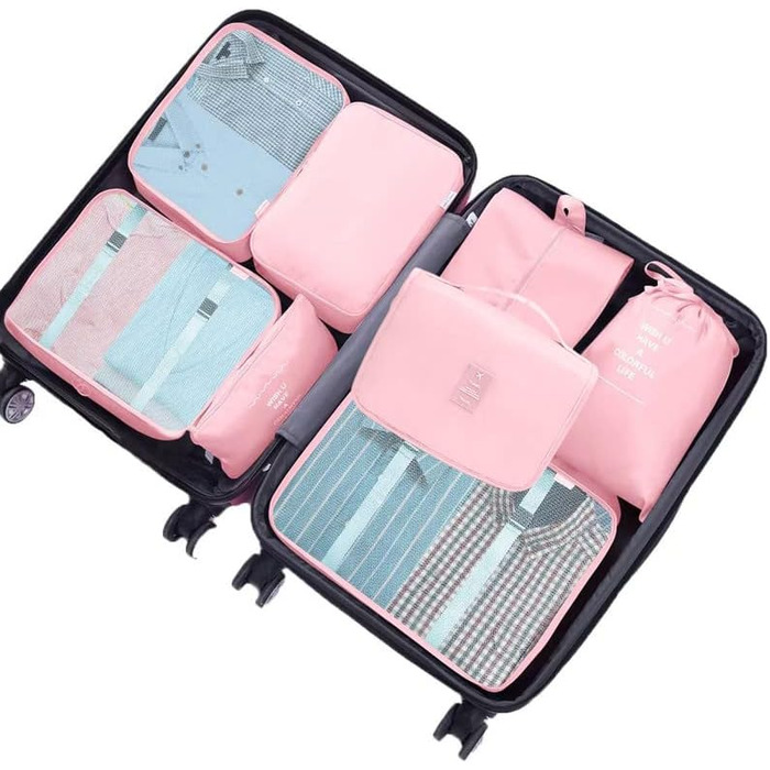 Набір органайзерів для валізи MURISE (6/8 шт.) – рожевий, для подорожей та подорожей