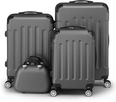 Набір валіз LEADZM 4 шт. з косметичками та захистом кутів, з ABS, телескопічний ручка, ручна поклажа (темно-сірий)
