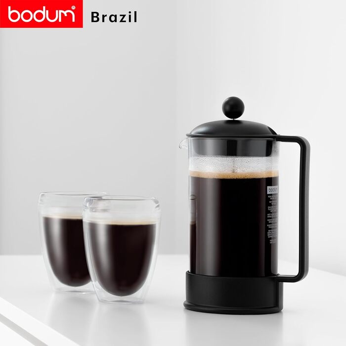 Bodum French Press Brazil - Френч-прес 1л, 8 чашок - з термостійкого скла та нержавіючої сталі, BPA-free, для приготування кави