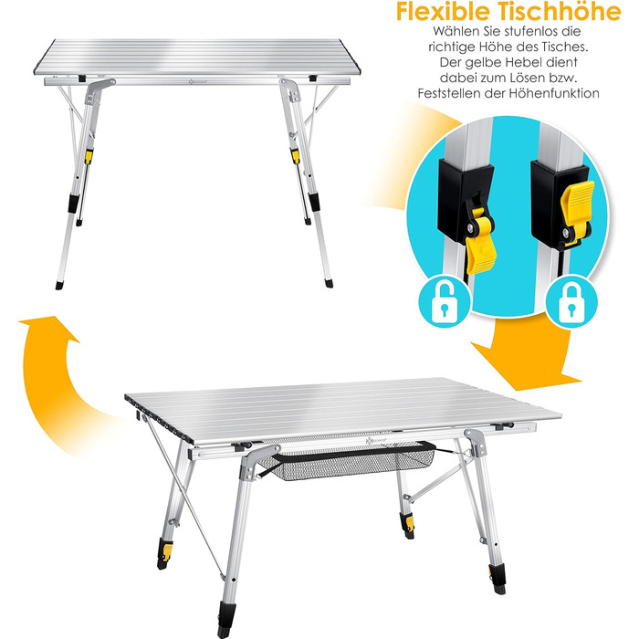 Складний кемпінговий стіл KESSER® з алюмінієвим каркасом 90x53 см, до 100 кг, з сумкою для транспортування (сріблястий)