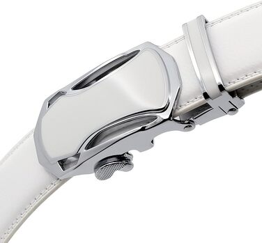 Чоловічий шкіряний ремінь на пряжці з автоматичним закриттям, ширина 35 мм, білий, 110 см (розмір 33'-39')