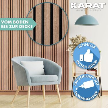 Акустичні настінні панелі KARAT з натурального шпона дуба (Red Oak), ламелі з дерева та фетру для шумоізоляції та звукопоглинання, 275 x 27 см