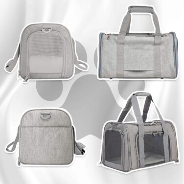 Транспортна сумка для кота/собаки з плечовим ременем, переносний переноска для котів та собак до 7 кг, складна, дихаюча сумка, переноска для середніх та маленьких тварин (сіра, 45x30x30 см)