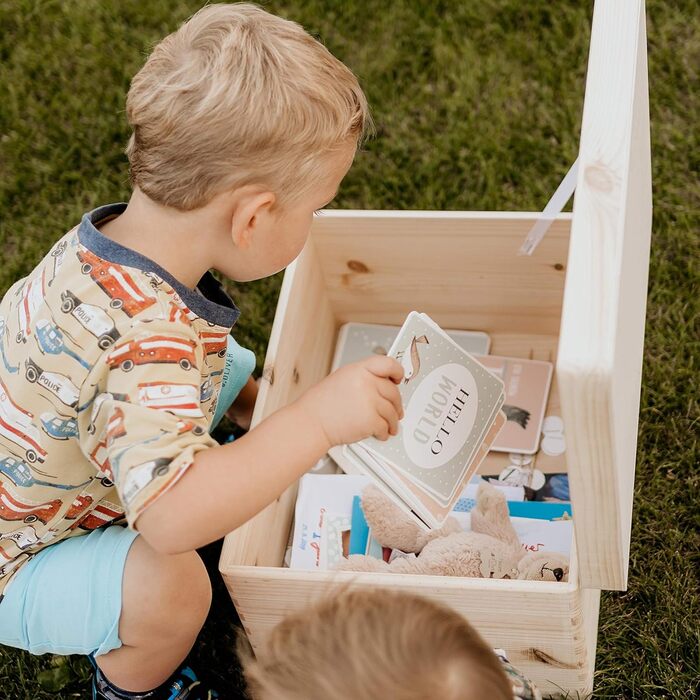 Wooden box with lid - 40x30x24cm, Natural, FSC® - Multi-purpose box without handles - Storage box | Memory box | Craft & Gift box