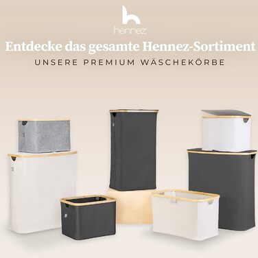 Бамбуковий кошик для білизни Hennez 150 л, 3 секції, сірий, з кришкою та мішком для сортування