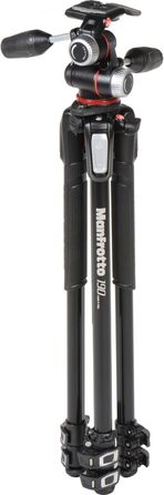 Штатив Manfrotto MT190XPRO4 з алюмінію з кутовою центральною колоною - 4-секційний штатив для DSLR та беззеркальних камер, Чорний/Антрацит (Алюмінієвий 3-секційний комплект з 3-сторонньою головкою)