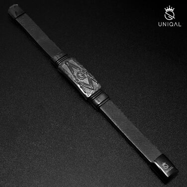 Чоловічий шкіряний браслет UNIQAL 'Premium Style' з нержавіючої сталі, чорний, 19 см | Безкоштовна подарункова коробка