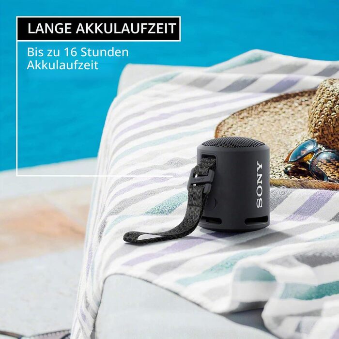 Портативна Bluetooth колонка Sony SRSXB13/B Extra Bass, чорна - Водонепроникна, USB-C, до 16 год роботи