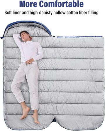 BISINNA XXL Sleeping Bag for Adults - 3-4 Season Warm Camping Sleeping Bag - Wide Plus Size Outdoor Sleeping Bag (Blue, 1.5kg Right Zipper)