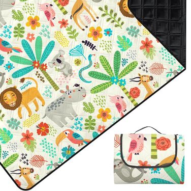 Outplea Extra Large Kids Picnic Blanket Waterproof 200 * 200cm, Beach Mat Camping Blanket Padded Foldable, Outdoor Travel Mat Picnic Blanket, Zoo