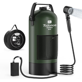 Сонячний душ Tadomoe 20L з насосом та сумкою, 2000mAh, для кемпінгу, пляжу, подорожей (зелений)