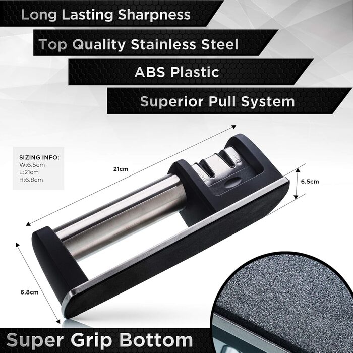 Точилка для ножів Spitzer Premium ручна, 2 ступені, для сталевих ножів, з антиковзною основою, нержавіюча сталь/чорний