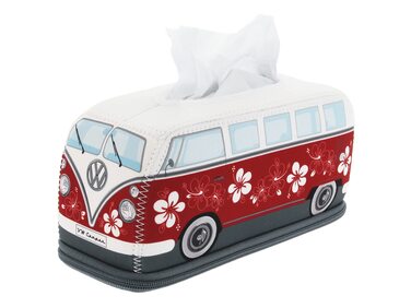 Тримач для серветок та паперових рушників BRISA VW Collection у дизайні Volkswagen T1 Bulli Bus, неопрен, червоний з гібіскусом, 24 см