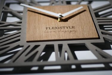 FLEXISTYLE Wall Clock No Ticking Sound Modern LOFT Piccolo Square 30cm Living Room Bathroom, z219n (Gray Oak)