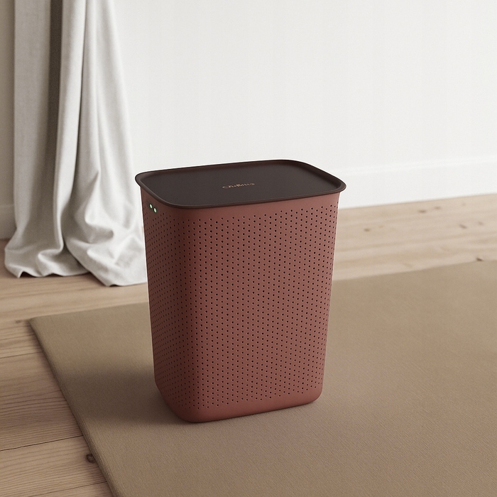 Кошик для білизни з кришкою, 60 л, перфорований, компактний, для ванної кімнати
