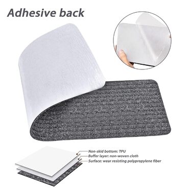 Набір сходинкових килимків MBIGM 15 шт. 20x76 см, самоклеючі, для безпеки дітей, літніх людей та домашніх тварин, сірий