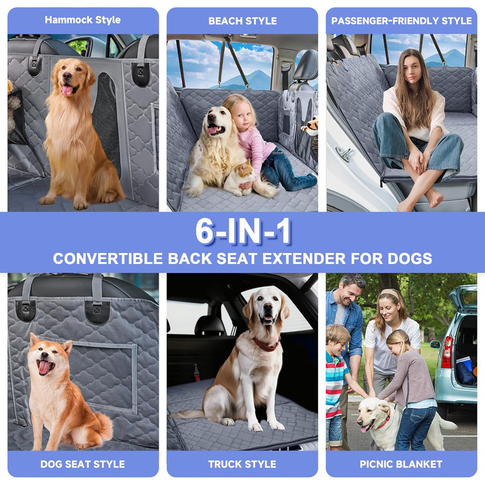 Захист для заднього сидіння автомобіля для собак з твердим дном, водонепроникний, з сіткою, сірий, розмір L (147x75 см)