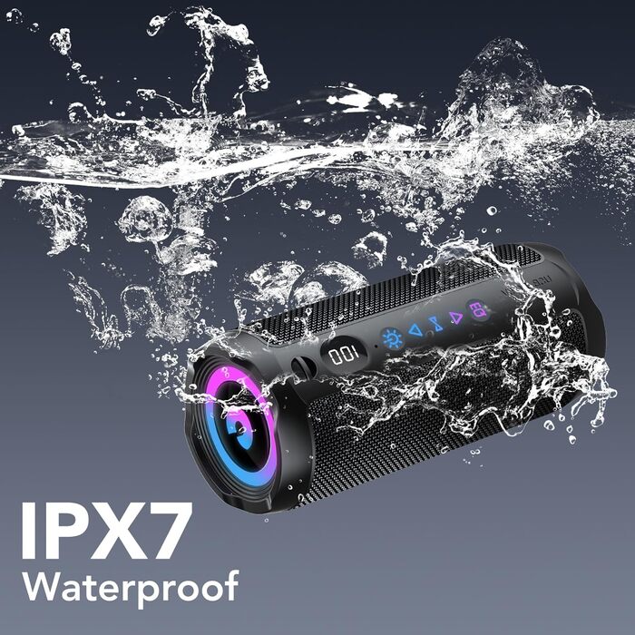 Портативна Bluetooth колонка COIOC з підсвіткою, 30W, IPX7, 30 годин, AUX, TF карта - Чорна