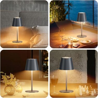 Акумуляторний LED світильник настільний 2 шт, 26 см, 5000mAh, 3W, теплий білий (3000K), водонепроникний IP54, для ресторану, спальні, бару, антрацит