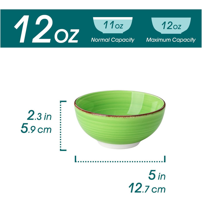 Vancasso Dessert Bowls, Stoneware, BONITA 6-Piece Bowl Set, 12Oz Salad Bowl, Bowl Set, Ice Cream Bowls, Ceramic Dipping Bowls, Colorful