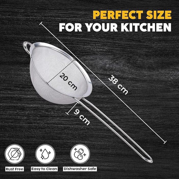 Набір сит Jojeys (20 см) - 3 розміри, нержавіюча сталь, кухонне сито для приготування та випікання, миється в посудомийній машині