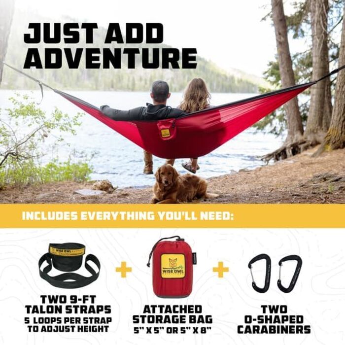 Wise Owl Outfitters Hammock for Camping, Single Hammocks, Outdoor Gear, Backpacking, Survival, or Travel, Portable, Lightweight, Parachute Nylon, Blue and Gray