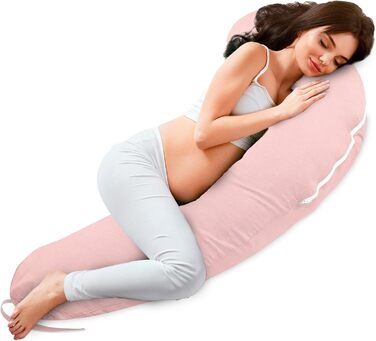 Подушка для вагітних Totsy Baby XXL 190 см - подушка для сну на боці, підтримка тіла, муслінова наволочка, Oeko-Tex, пудрово-рожевий колір