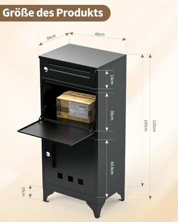 Поштовий ящик вуличний Edestah Anthrazit з газетницею (37x37x10 см), персоналізований з табличкою для імені, захист від реклами, поштова скринька