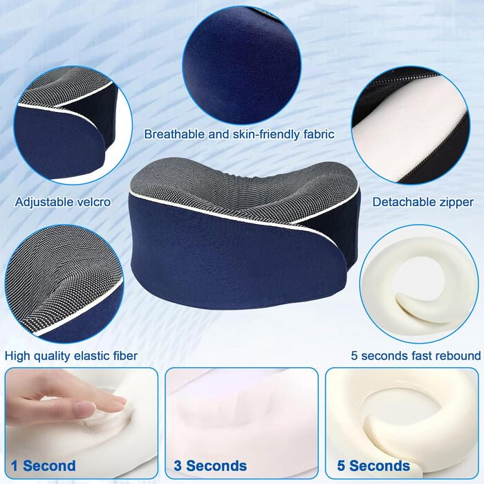 Подушка для шиї у літак, 360°, подушка для подорожей з Memory Foam, набір для дорослих - ергономічна, з коробкою, маскою для очей та навушниками (Темно-синій)