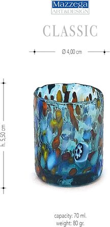Набір келихів для текіли та лікеру Mazzega Art & Design SHOT 70 мл (6 шт) блакитного кольору, ручна робота, Мурано