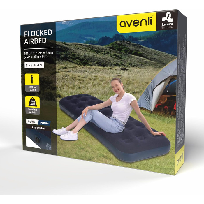 Надувне ліжко AVENLI 191x73x22 см - комфортна повітряна матрац для 1 особи, ідеально для гостей, кемпінгу та подорожей
