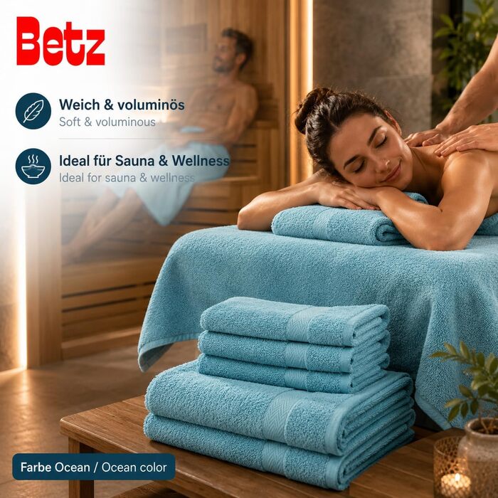 Набір махрових рушників Betz Premium 6 шт. (4 шт. 50x100 см, 2 шт. 70x140 см), 100% бавовна, колір Ocean — для ванної та гостей