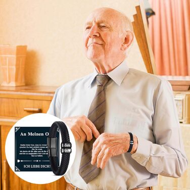 Чоловічий шкіряний браслет – подарунок для чоловіка, тата, дідуся. Ідеальний подарунок на День батька, Різдво, День Святого Валентина (чорний)