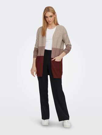 Жіноча в'язана жилетка ONLY Feale Strickjacke ONLQUEEN Sand Stripes / Бежево-коричневий, розмір L