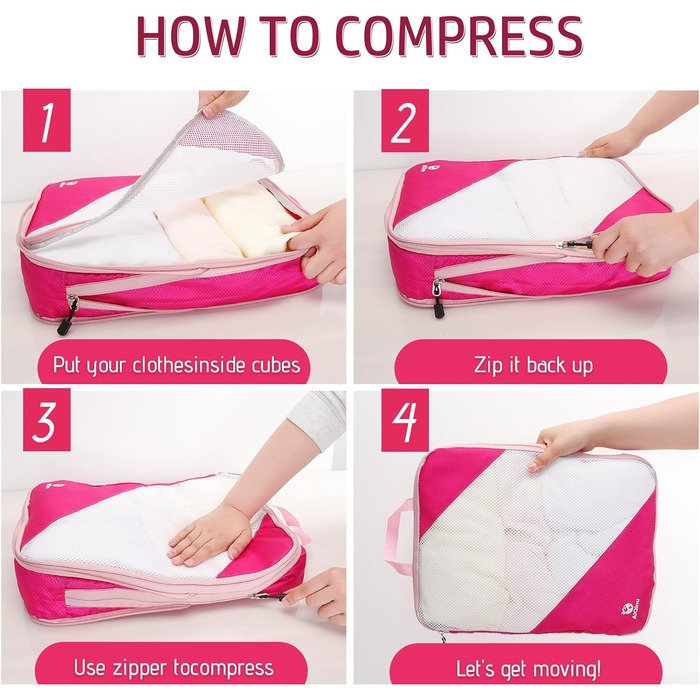 Набір органайзерів для валізи AiQInu, 5 шт. з компресією, для подорожей, рожевий