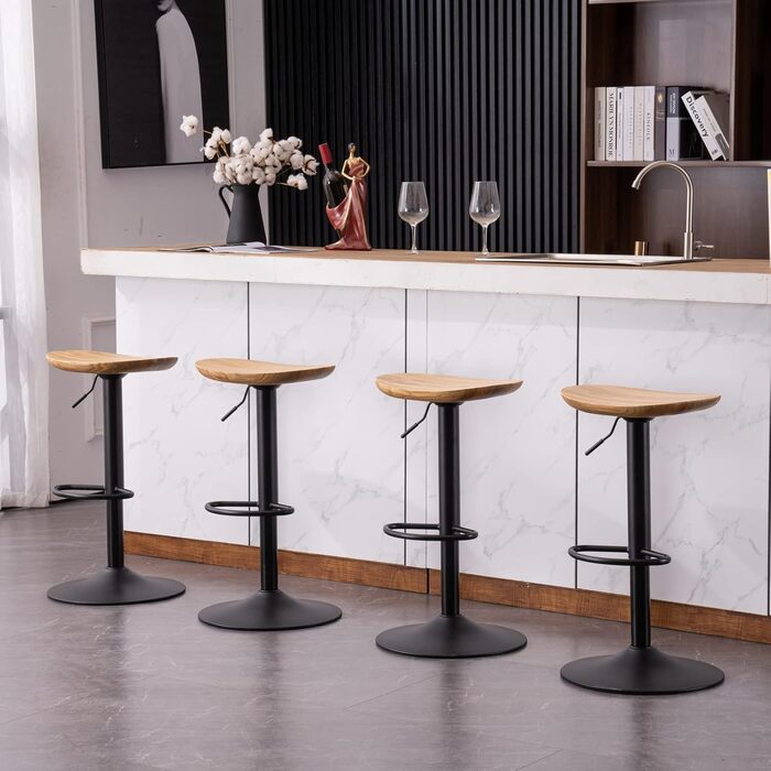 Kidol Adjustable Height Solid Wood Bar Stool with 360° Swivel - Industrial Modern Design for Kitchen Counter - Black