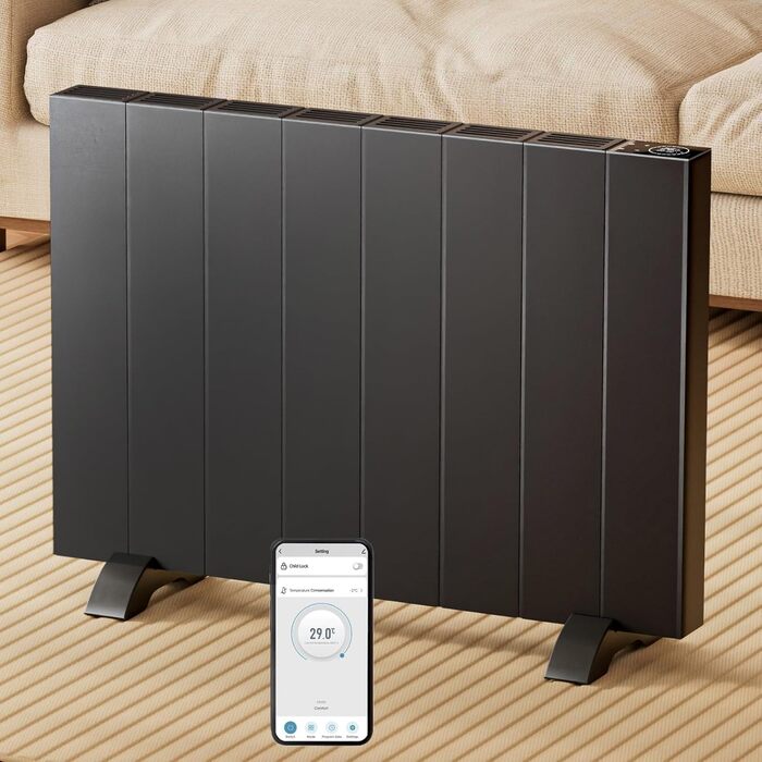 Електричний конвектор EMKE 1500W антрацит з LCD-дисплеєм, тижневим таймером, для підлоги чи стіни, з дистанційним керуванням, енергоощадний електрообігрівач