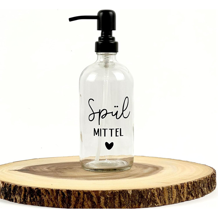 Glass Soap Dispenser 500ml - Dish Soap Dispenser for Kitchen, Soap Dispenser for Bathroom, Black Pump Dispenser (Clear Glass Hand Soap with Metal Dispenser)
