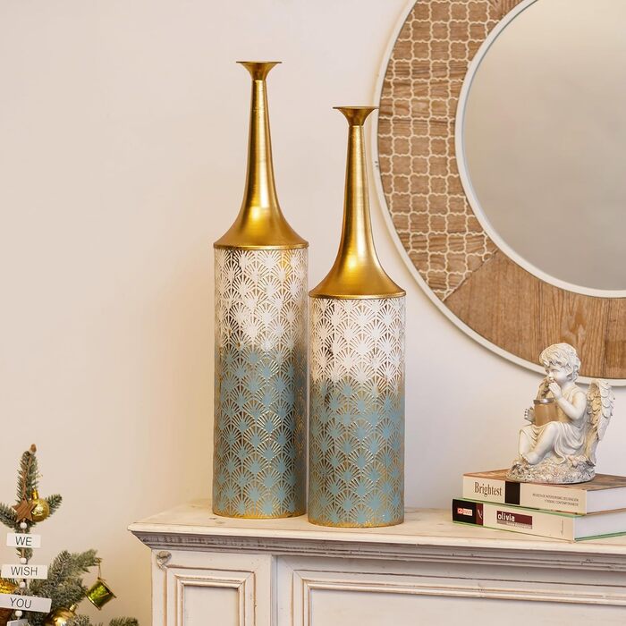 Vintage Black Tall Floor Vase Set of 3 - 68/51/41cm Metal Honeycomb Texture Matte Decorative Vases for Living Room, Dining Room, Bedroom, Hallway, Office
